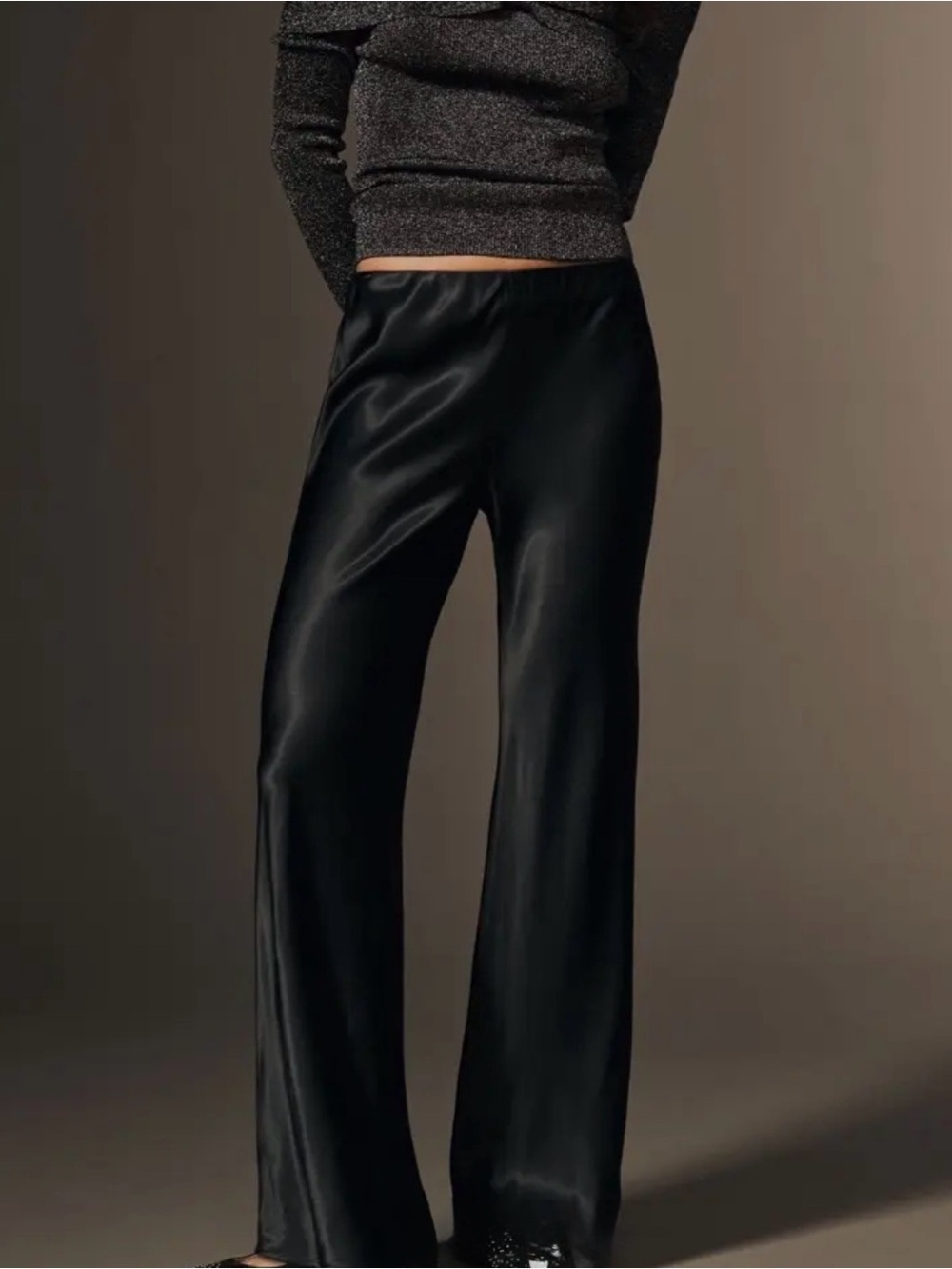 Anthropologie Black Satin Wide-Leg Pants NWT